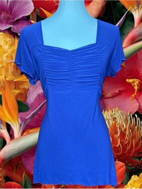 Blue Ruched Square-Neck Women's Top